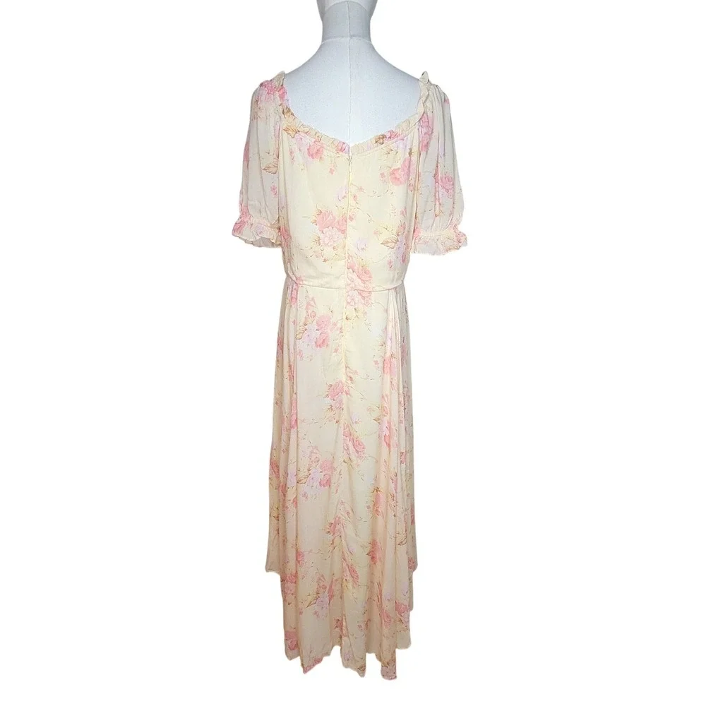 Ivy City Cassidy Yellow Floral Midi Dress L Cottagecore Romantic Kentucky Derby - Picture 8 of 8